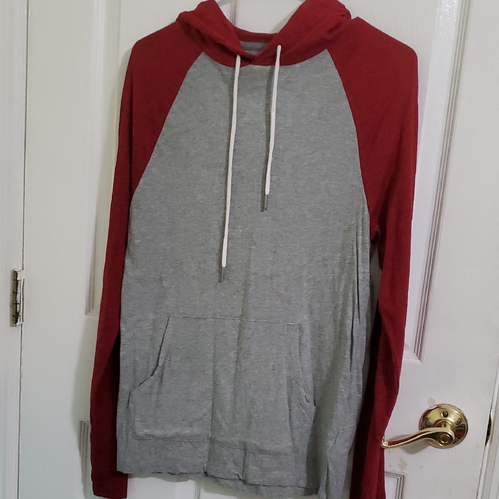 Old Navy Cranberry  Red Gray Raglan Long Sleeve Lightweight Athleisure Hoodie S